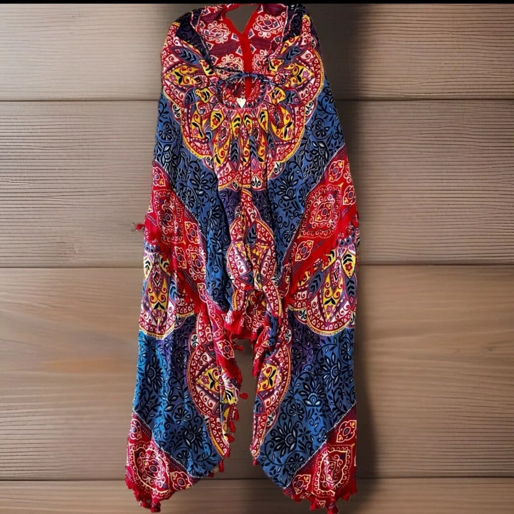 LOVESTITCH Dress Womens Red Batik Print Maxi Halter Open Back Boho NWT - Picture 14 of 16